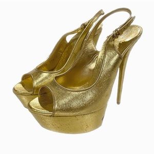 CASADEI gold metalic sling back peep toe
